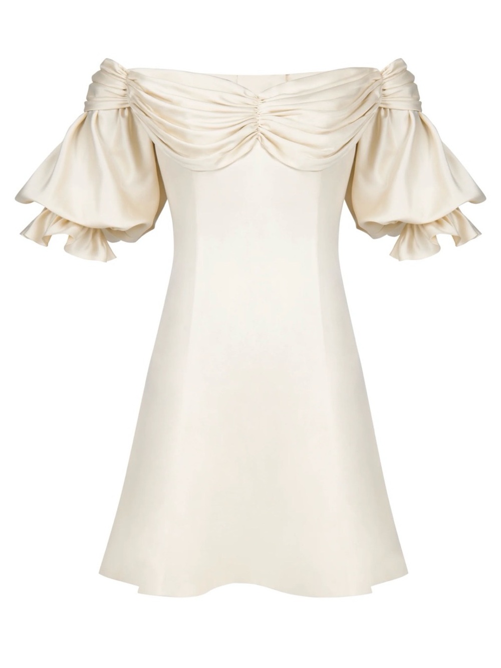 Off-Shoulder Cream Ruffle Sleeve Mini Dress